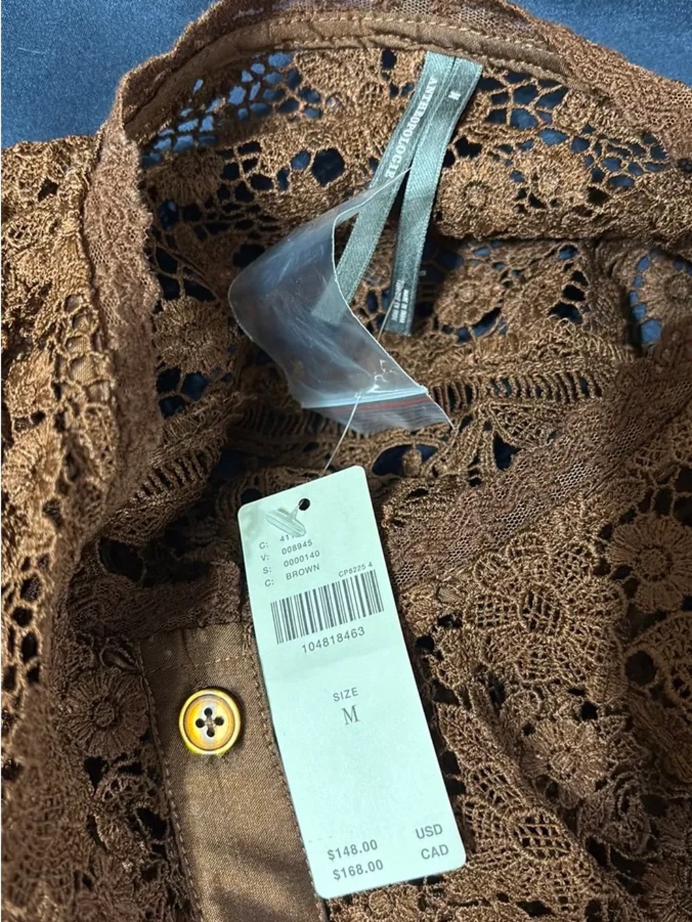Anthropologie Brown Crochet Lace Peasant Blouse - Picture 4 of 5